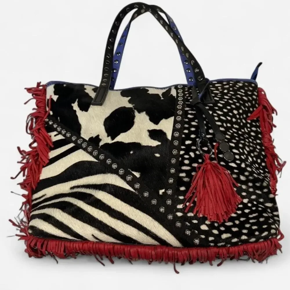 Asia Belluchi Made in Italy Leather & Calf Hair Fringe Tote Bag